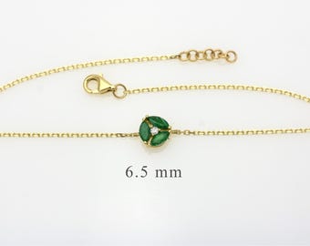 Green Emerald Diamond Marquise Bracelet/ 14k Gold Birthstone Emerald Bracelet/ Minimalist Emerald Jewelry/ Layering Emerald Bracelet