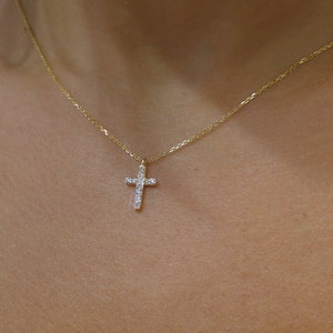 Diamond Cross Necklace 0.15 Ct / 14k Gold Diamond Cross / Small Diamond ...