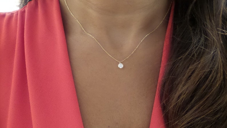 Diamond Necklace 0.25ct / 14k Gold Diamond Necklace / Dangling Diamond Necklace / Floating Diamond / Dainty Diamond Necklace / Diamond Bezel image 2