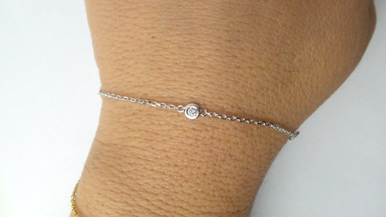 Diamond Bracelet / 14k Gold Diamond Station Bracelet 0.15cts / Bridal Diamond Bracelet / Everyday Diamond Bracelet / Dainty Diamond Bracelet image 5