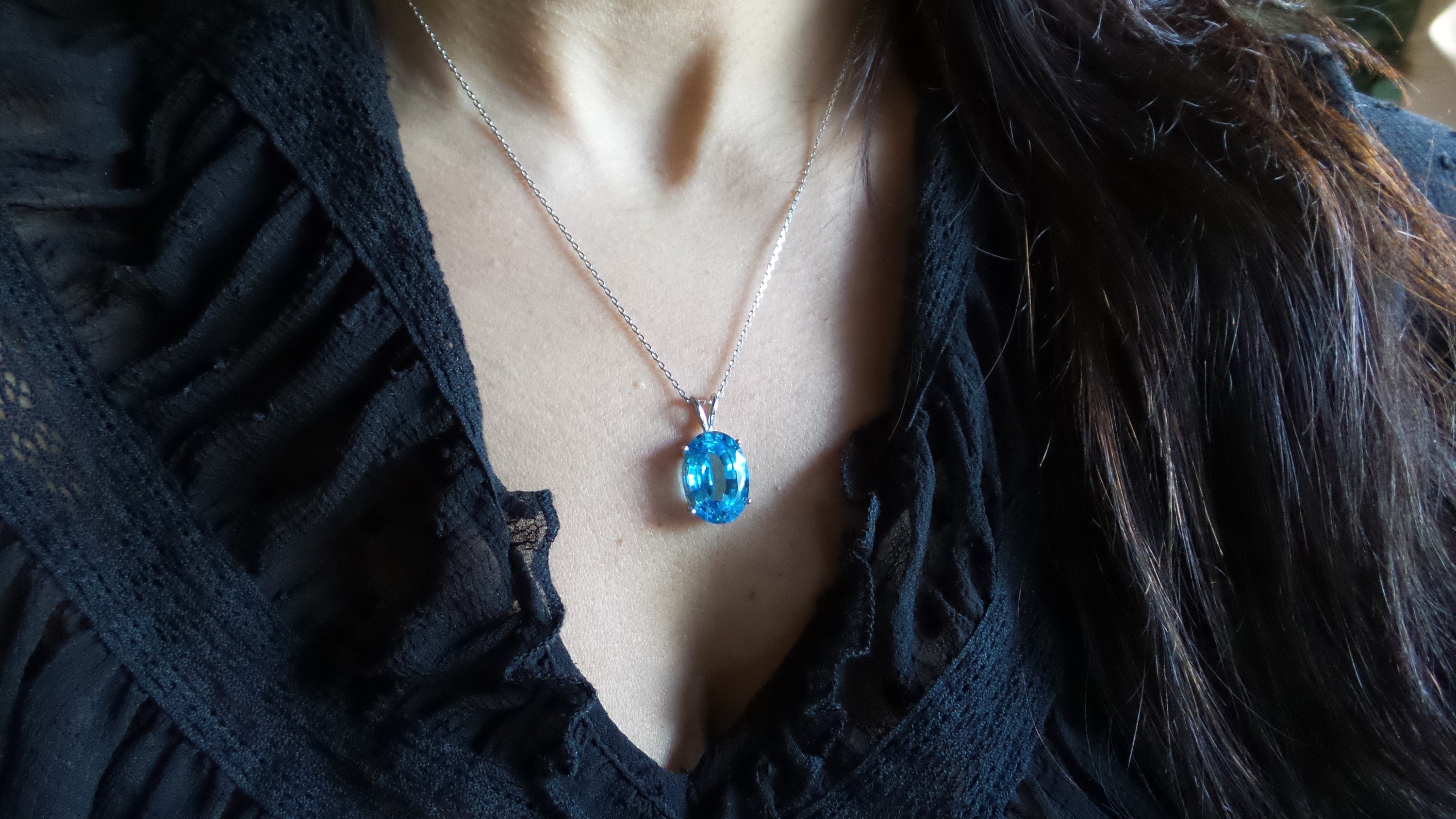 Blue Topaz Necklace / Genuine Blue Topaz Necklace / Swiss Blue Topaz ...