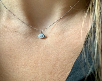 Diamond Evil Eye Necklace 0.03ct / 14k White Gold Diamond Evil Eye Necklace / Small Evil Eye Necklace / Layering Evil Eye Necklace