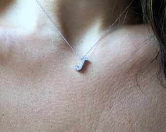 Initial Diamond Necklace / 14k White Gold Diamond Letter Necklace / Letter Necklace / Solid Gold Initial Diamond Necklace / Sliding Initial