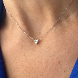 Diamond Flower Cluster Necklace: 0.15ct 14k White Gold Trio