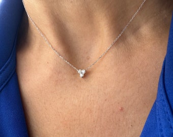 Diamond Flower Cluster Necklace 0.15cts / 14k White Gold Diamond Necklace /  Diamond Trio Necklace / Triangle Shape Diamond Necklace