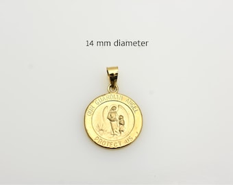 14k Gold Guardian Angel Medallion Necklace 14mm: Religious Charm