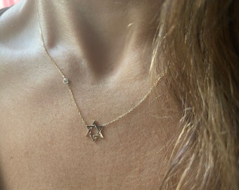 Diamond Star of David Necklace / 14k Gold Diamond Star of David Necklace / Small Star of David Pendant