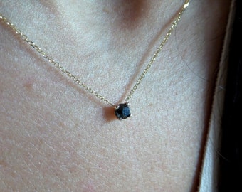 Black Diamond Necklace / 14k Gold Black Diamond 0.30ct Necklace / Black Diamond Solitaire Necklace / Dainty Diamond Necklace /  Birthday