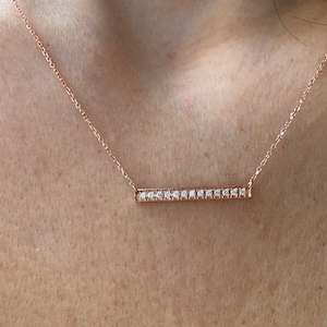 Diamond Bar Necklace / 14k Rose Gold Diamond Bar Necklace 0.15ct TCW / Delicate Diamond Necklace /  Gold Bar /Graduation Gift