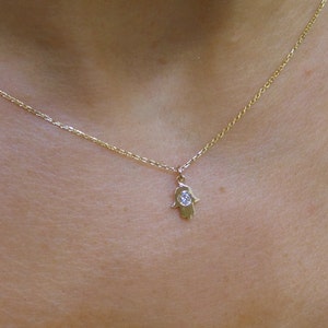 Diamond Hamsa Necklace / 14k Gold Diamond Hamsa Necklace / Petite Diamond Hamsa Necklace / Layering Diamond Hamsa Necklace