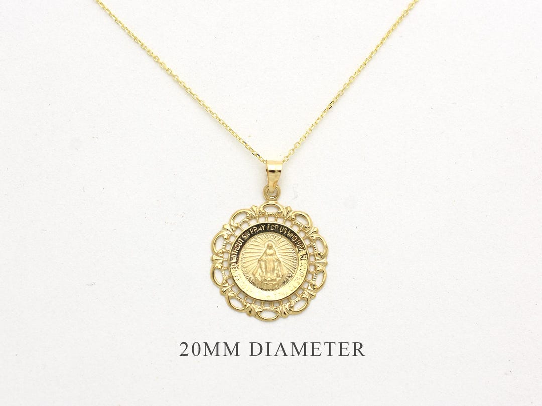 14K Gold Miraculous Medal Necklace: Virgin Mary Filigree Pendant - Etsy