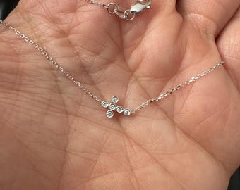 Small Diamond Cross Necklace / 14k White Gold Small Sideways Cross / Diamond Cross Necklace / 14k Communion / Confirmation / Baptism Cross