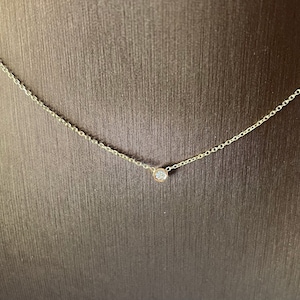 Mini Diamond Necklace / Diamond Solitaire Necklace 0.03CT / 14K Gold Diamond Bezel Necklace / Gold Diamond Solitaire Necklace /Small Diamond image 7