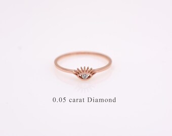 Stackable Evil Eye Ring / 14k Gold Diamond Evil Eye Ring / Everyday Diamond Evil Eye / Minimalist Evil Eye Ring / Small Evil Eye