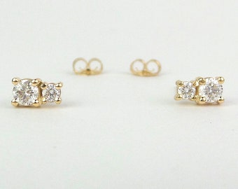 Diamond Stud Earrings 0.40CTS / 14k Gold Diamond Solitaire Earrings / Double Diamond Earrings / Round  Diamond stud Earrings / Dainty Studs