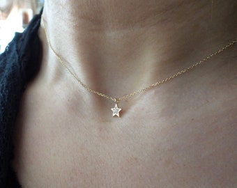 Star Necklace / Diamond Star Necklace / 14k Rose Gold Star Necklace / Small Star Charm Pendant / Dainty Star / Minimalist Star /LayeringStar