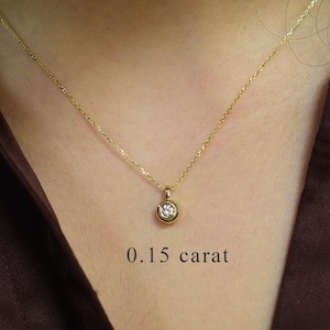 0.20カラット ダイヤモンド ソリティア ネックレス：14Kゴールドベゼル