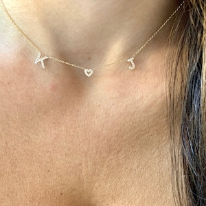 Colar de coração com inicial de diamante personalizado, colar de coração com inicial de diamante, colar de coração com inicial de ouro 14k, pequeno diamante com inicial de coração