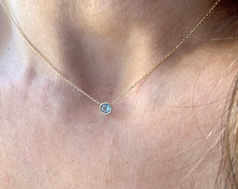 Aquamarine Necklace 0.25ct / 14k Gold Aquamarine Necklace / Aquamarine Solitaire Bezel Necklace / March Birthstone Necklace / AAA Quality