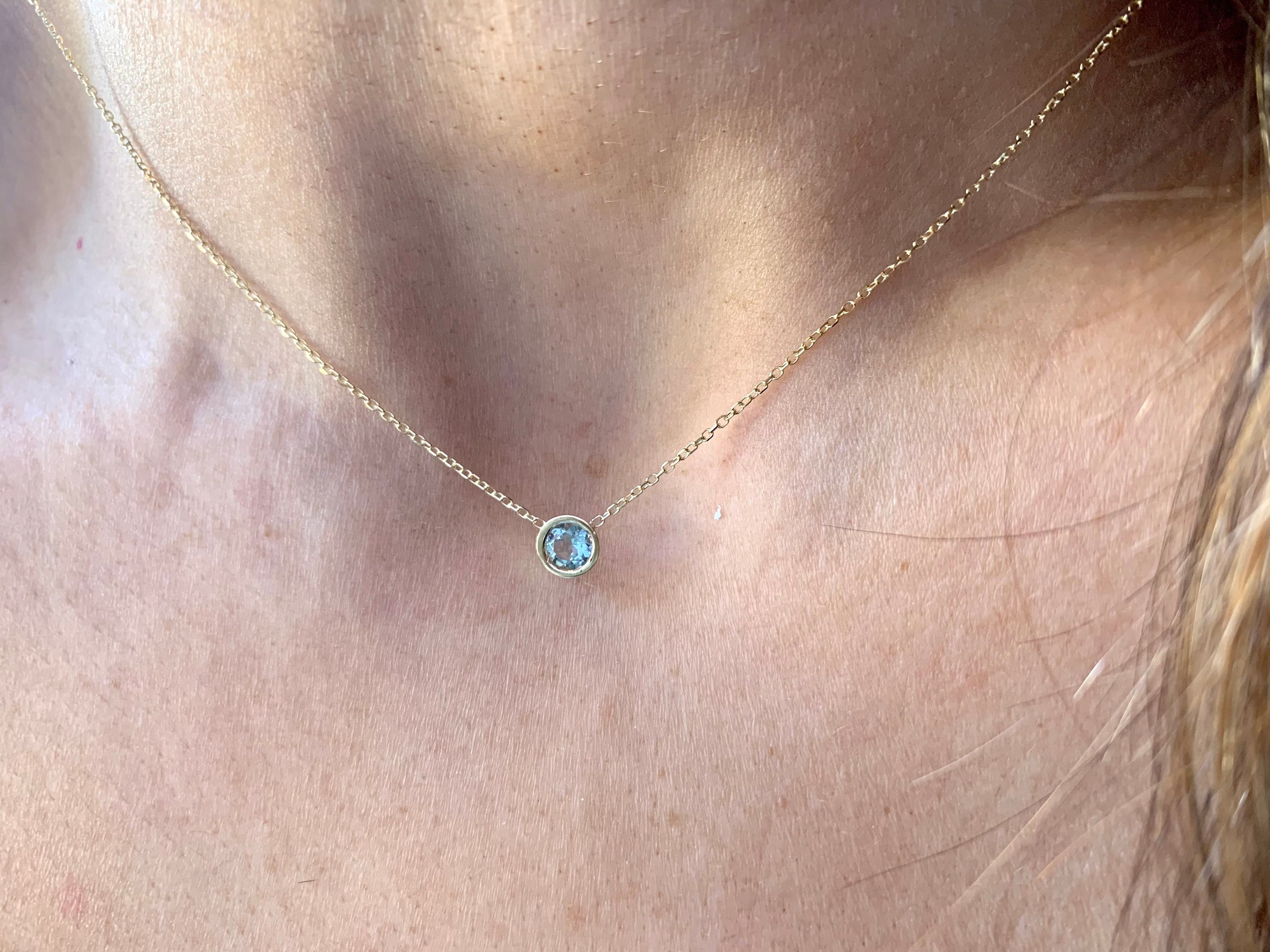 Aquamarine bezel necklace sale