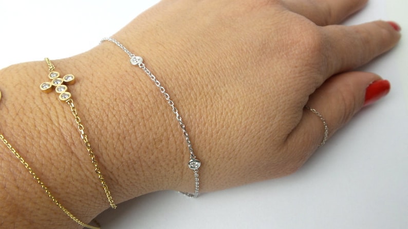 Diamond Bracelet / 14k Gold Diamond Station Bracelet 0.15cts / Bridal Diamond Bracelet / Everyday Diamond Bracelet / Dainty Diamond Bracelet image 4