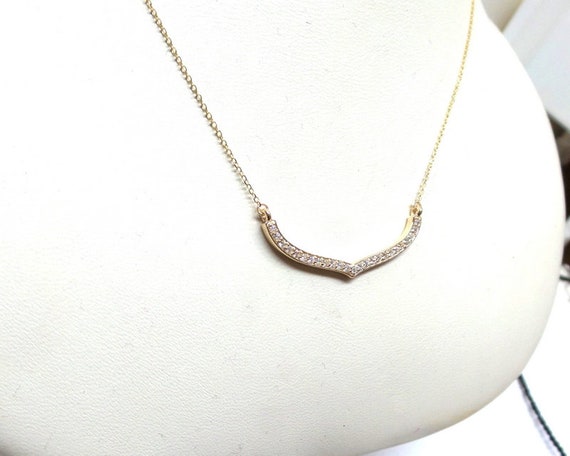 14Kイエローゴールドダイヤモンドカーブバーネックレス並行輸入 14Kゴールドカーブダイヤモンドバーネックレス：プチレイヤー