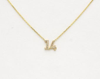 Diamond Number Necklace / 14k Gold Diamond Name Necklace / Personalized Diamond Number Necklace / Custom Name Necklace / Small Name