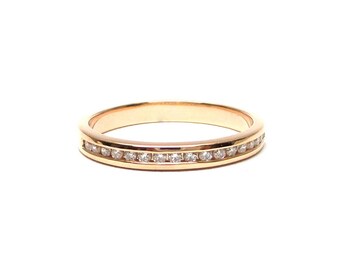 Diamond Wedding Ring / 14k Rose Gold Chanel Set Diamond Ring / Diamond Stackable Ring / Thin Diamond Ring / Dainty Diamond Ring / Rose Gold