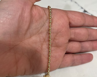 Pulsera de cadena de bolas de oro de 14 k: pulsera de capas con cuentas de corte de diamante