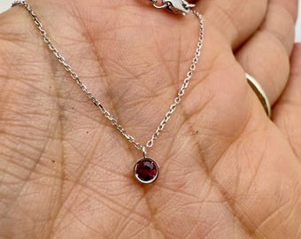 Ruby Necklace / 14k Gold Ruby Necklace 3mm / Ruby Solitaire Necklace / Bezel Set Ruby / July Birthstone Ruby Necklace