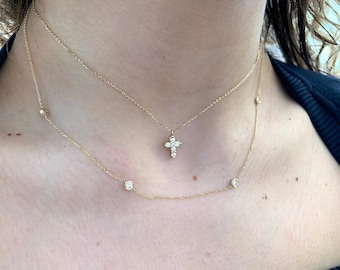 Everyday Diamond Station Necklace 0.40cts, 14k Gold Minimalist Diamond Chain, Dainty Gold Necklace, Anniversary Gift, Layering Necklace