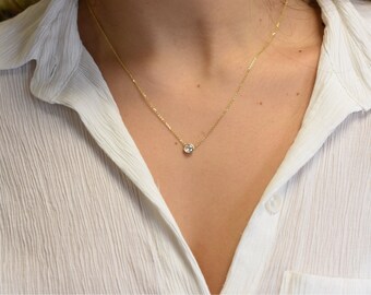 Diamond Necklace / 14k Gold Diamond Necklace 0.50ct / Diamond Solitaire Necklace / Bezel Set Diamond Solitaire / Bridal Necklace