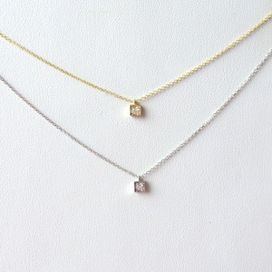 Square Shape Diamond Pendant/ Dainty Diamond Necklace/ 14k Gold Diamond Necklace/ 14K Yellow Gold Solitaire Necklace/ MinimalistDiamond/Gift