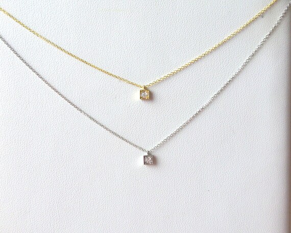 Square Shape Diamond Pendant/ Dainty 