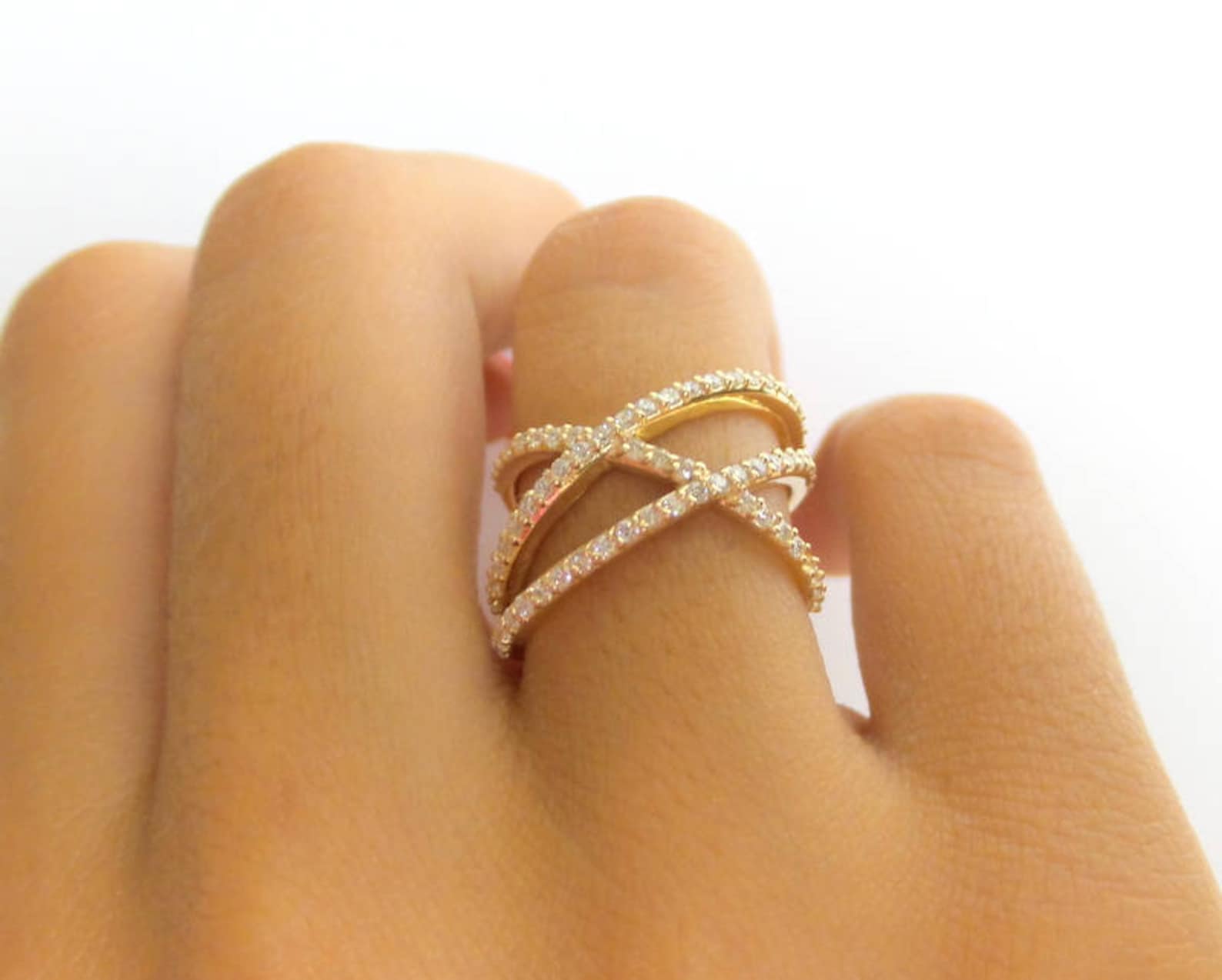 Gold X Ring/ Criss Cross Ring 14k Yellow Gold/ Double X Ring Etsy
