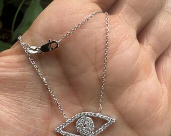 Diamond Evil Eye Necklace 0.42cts / 14k Gold Diamond Evil Eye Necklace / Layering Diamond Evil Eye / Kabbalah Protection Evil Eye Necklace