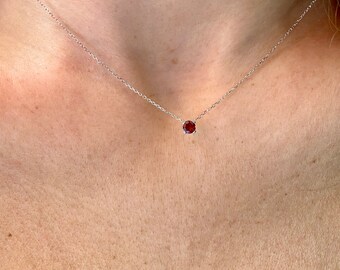 Garnet Necklace/ 14k Gold Garnet Necklace/ Dainty Garnet Necklace/ January Birthstone/ Gemstone Necklace/ Birthday Gift/ Solitaire Garnet