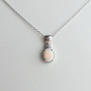 Natural Opal Necklace: Sterling Silver Oval Pendant, Handmade