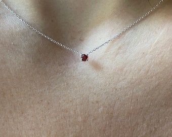Birthstone Garnet Solitaire Necklace 3MM / 14k Gold Garnet Necklace / Red Garnet Necklace / January Garnet Necklace / Genuine Garnet