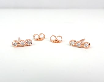 14k Rose Gold Diamond Stud Earrings: Dainty Bezel Set