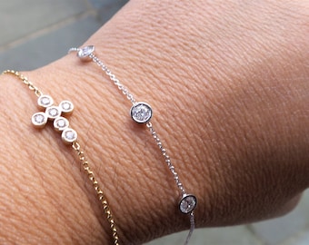 Diamond Bracelet 0.60CT / 14k White Gold Diamond Station Bracelet 0.60CTS / Bridal Diamond Bracelet /  Diamond Solitaire Bracelet