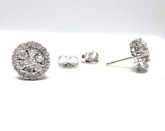 Diamond Cluster Earrings / 14k White Gold Diamond Cluster Earrings 1.65 cts / Prong Set Diamond Earrings / Diamond Flower Shape Earrings