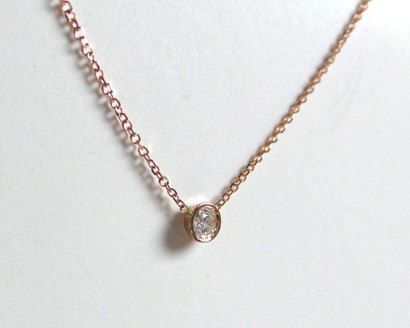 Diamond Necklace/ Rose Gold Diamond Necklace 0.12CT / Diamond | Etsy