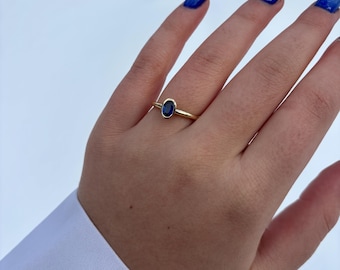 Oval Blue Sapphire Solitaire Ring • 14k Gold September Birthstone jewelry