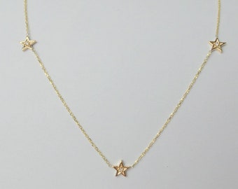 Diamond Star Necklace / Star Charm Necklace / Small Diamond Star Necklace / 14k Gold Star Charm Pendant / Celestial Star Necklace