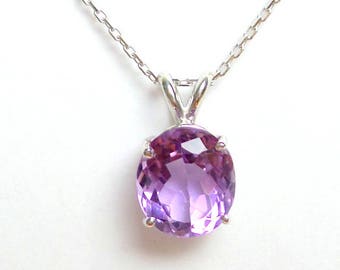 Birthstone Amethyst Necklace/ Genuine Oval Amethyst Pendant/ Sterling Silver Purple Amethyst Necklace/ February Birthstone