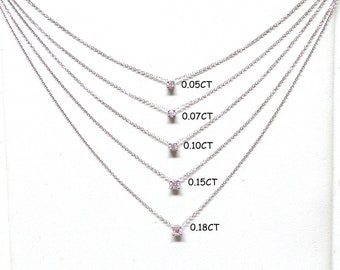 Diamond Solitaire Necklace / 14k White Gold Diamond Necklace / Mini Diamond Necklace / Dainty Diamond Solitaire Necklace / Prong Set Diamond