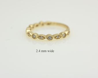 Diamond wedding band , 14k gold diamond ring , stackable