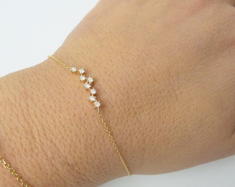 Diamond Bracelet 0.25ct / Diamond Cluster Bracelet / Bridal Diamond Bracelet / 14k Gold Diamond Bracelet / Prong Set Diamond Cluster