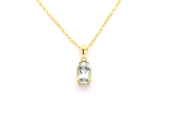oval Aquamarine and diamond pendant / 14 k solid gold natural aquamarine pendant / march birthstone / layering necklace